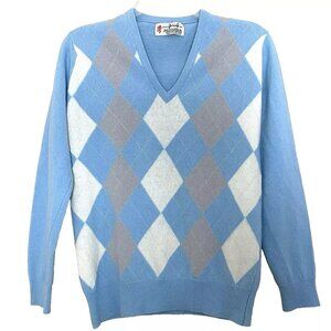 Vintage Scottish Lambswool Argyle V-neck Sweater Collegiate Old Money Preppy